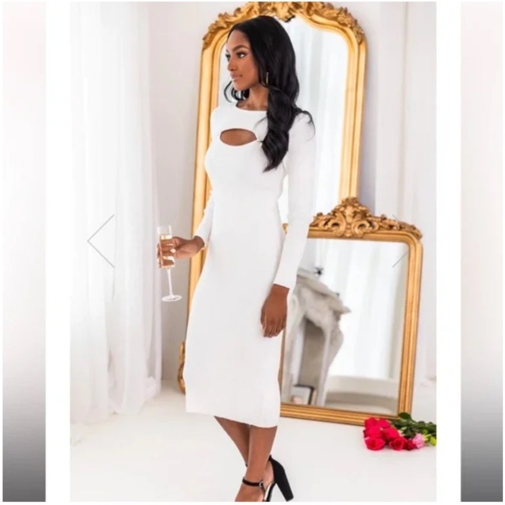 Pink Lily Midi Dress Cutout Ribbed Knit Women S White HZY0291
